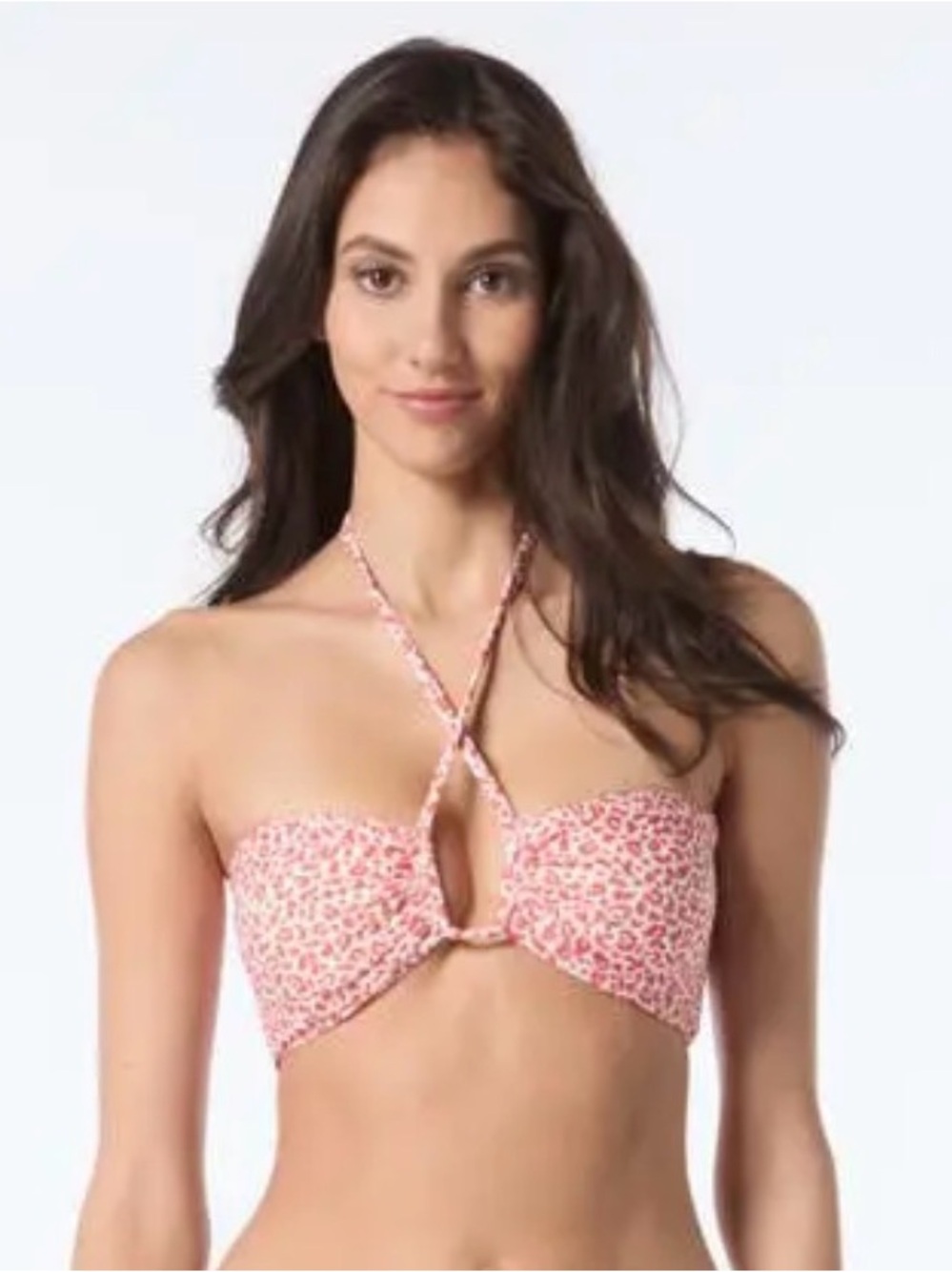 NWT Vince Camuto Cinnabar Bandeau Bikini Top XS Coral Leopard Print Halter Swim - Picture 5 of 5